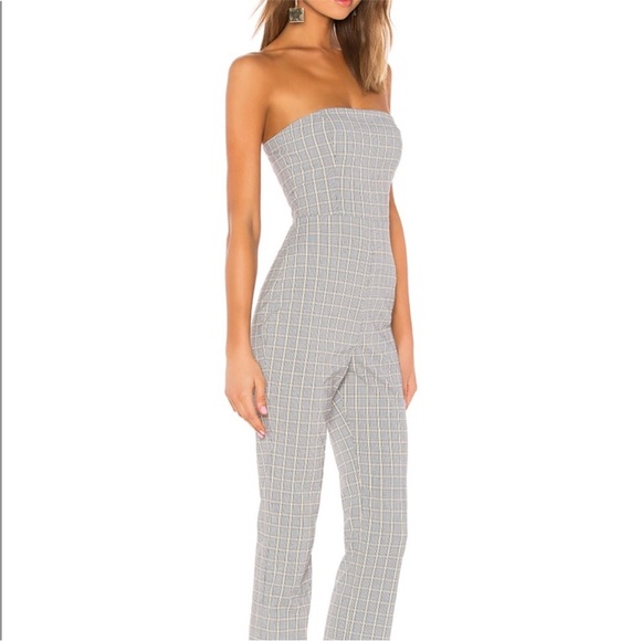 Revolve Privacy Please Strapless Autumn Plaid Jumpsuit Size small - Picture 2 of 9